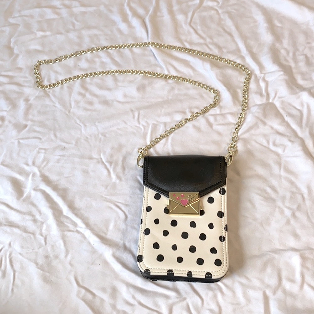 Betsey Johnson small crossbody, black and white
